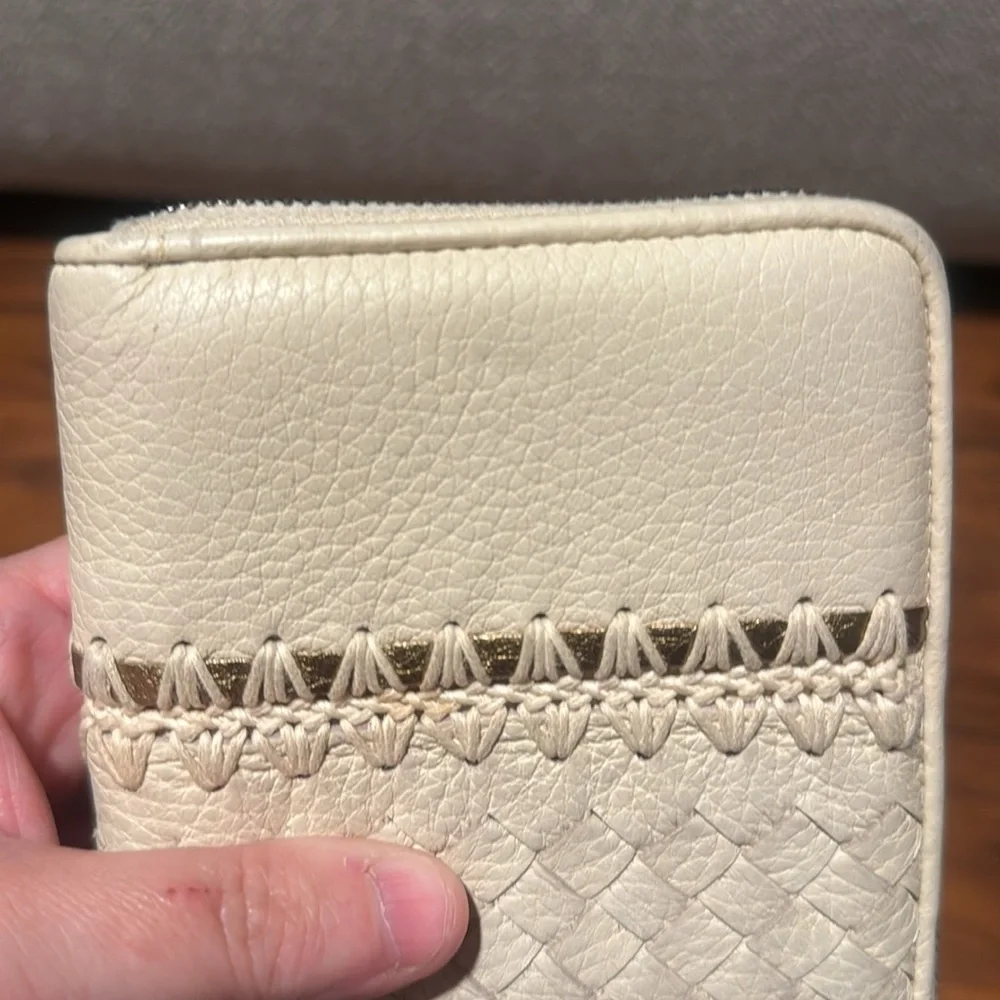 Bottega Veneta authentic cream with gold zippy wallet